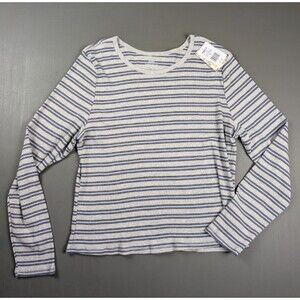 Pink Republic Women's 2X Rib Knit Stripe Top Gray Blue Long Sleeve NWT